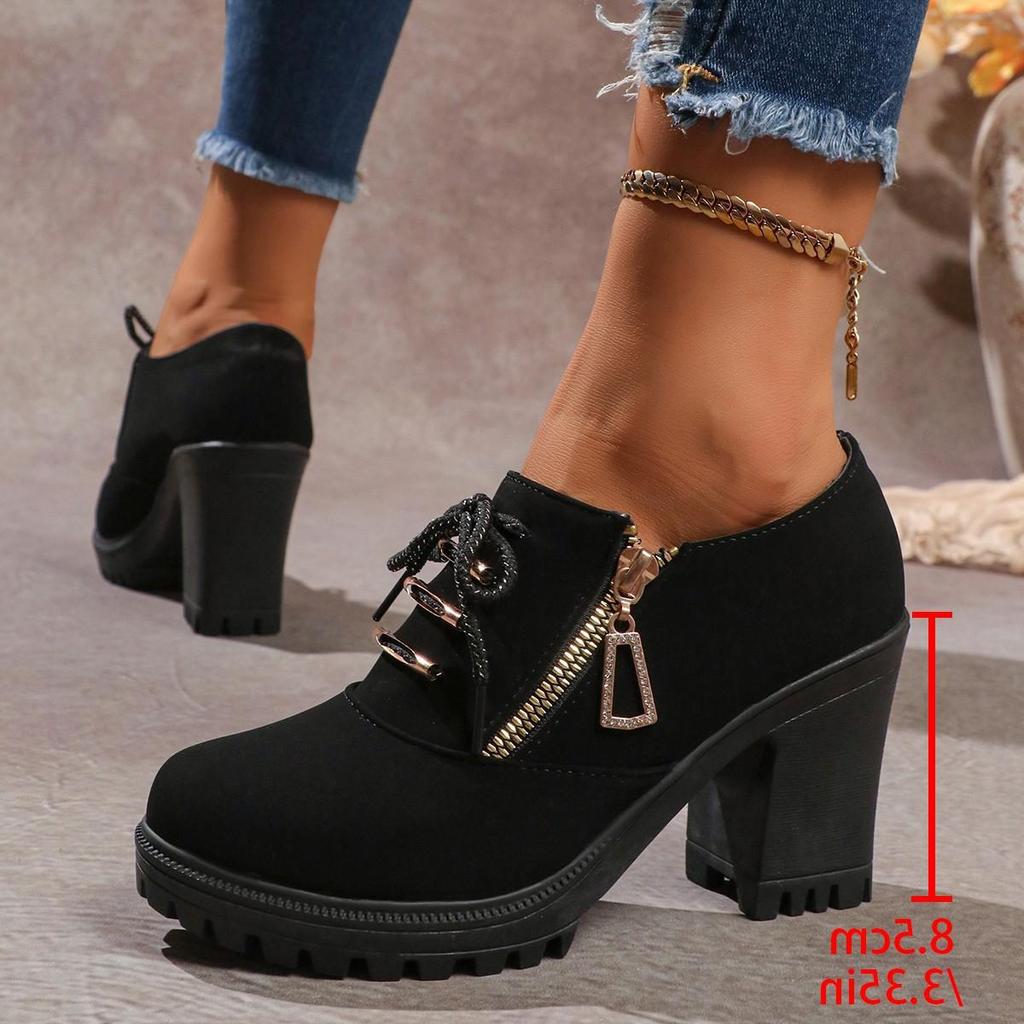 Fashion 5New Spring Autumn Women Ankle S Boots Blacksuede Roman Style Lace-up Ladies Shoes Thick High Heels Casual Short Botas Femininas