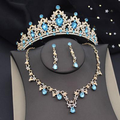 Colorful Small Crown and Jewelry Sets Bridal Tiaras Necklace Earrings Set Princess Girls Party Bride Wedding Costume Accessory
