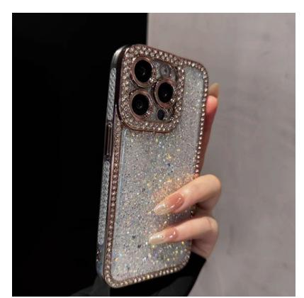 

Glitter edge drill for iPhone17Pro mobile phone case Apple 16Pro advanced sense 14Pro Epoxy 15Pro 11pro max【 6.5inch 】 рожевий
