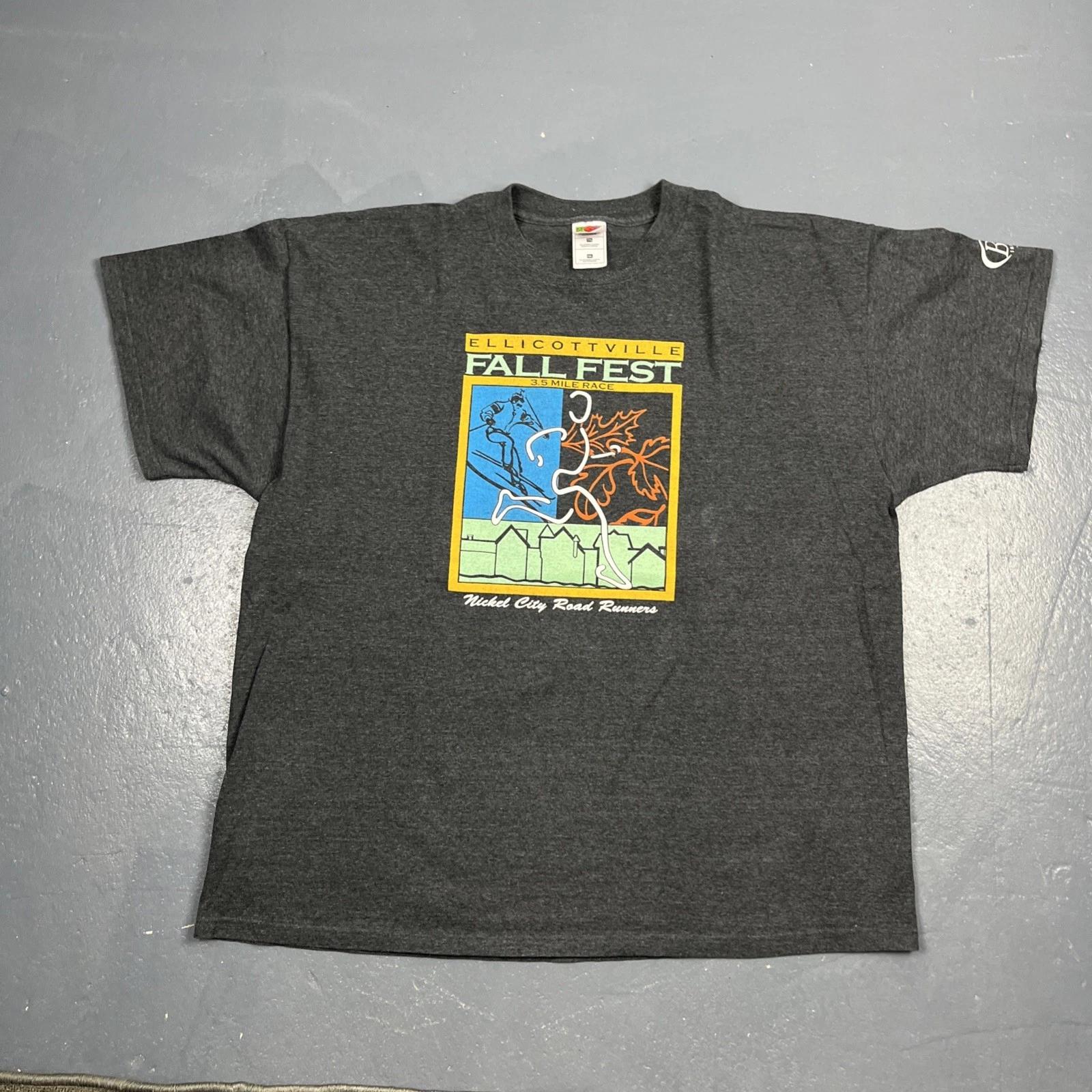 

Vintage Y2K Ellicottville Fall Fest Race Tshirt 2XL Dark Grey VTG Running Casual S