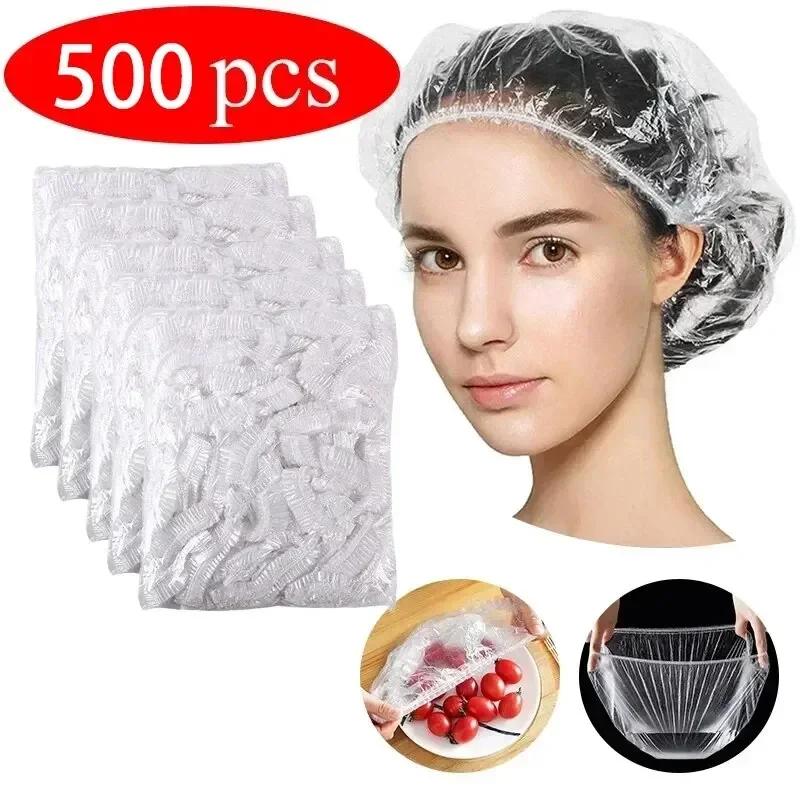 100/200 Pcs Disposable Children Adult Shower Cap Women Hair Bonnet Wrap Cover Food Grade Food Cover Elastic Mesh Shape Plate