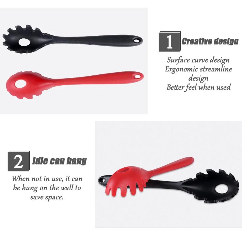 28cm Long Handle Spaghetti Spoon Silicone Noodle Serving Strainer Scoop Colander Slot Spoon Pasta Noodle Colander Kitchen Gadget