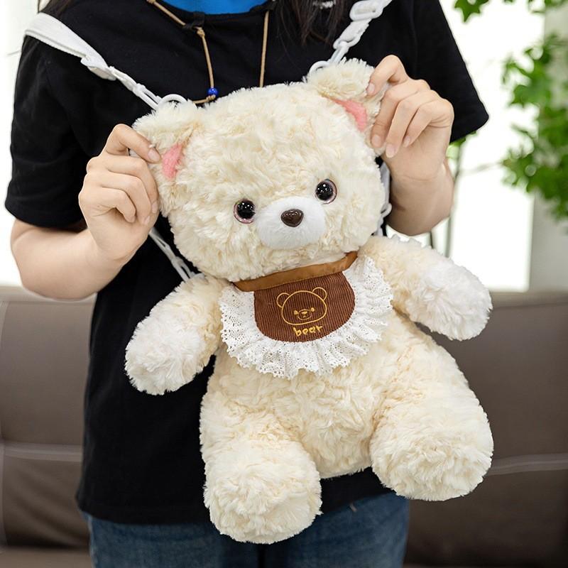 Lace Cute Scarf Teddy Bear Plush Toy Backpack With Detachable Shoulder Strap
