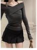 French Slim Fit Off-Shoulder Sweater: Solid Color, Irregular Knit Design for Women - Autumn/Winter Collection