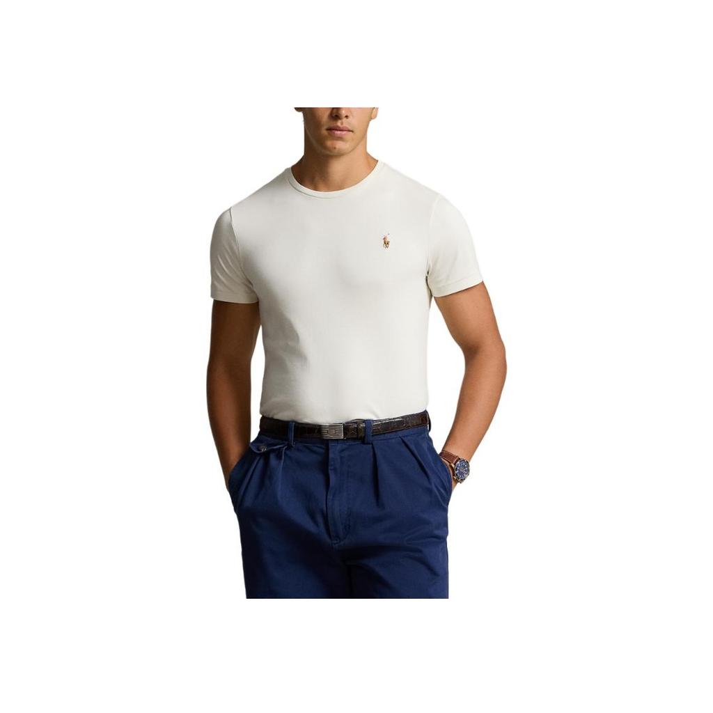Polo Ralph Lauren Solid Logo Embroidered Slim Fit Crew Neck Short Sleeve T-Shirt Men Tops Cream MNPOTSH1N822298-101