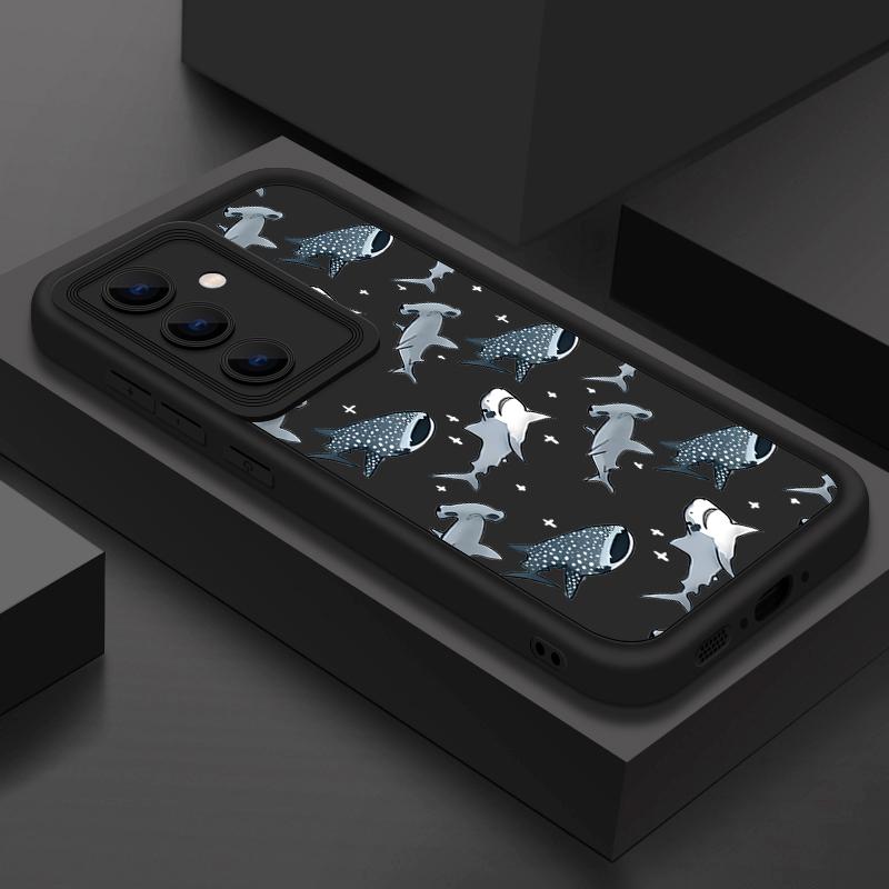 

Shark Pattern Matte Phone Case For Samsung S25 S24 FE S23 Ultra S22 A56 A36 A16 A15 A55 A35 Anti-Fall TPU Soft Shockproof Bumper Cover Samsung A05S чёрный