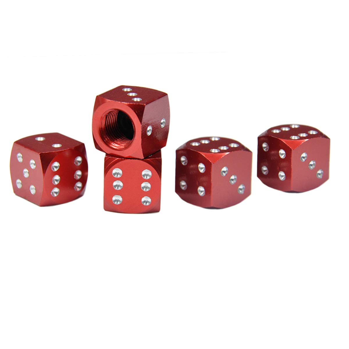 

BOROLA New Dice Aluminum Shaved Air Valve Cap Tire Aluminum Anodized Corrosion Prevention for Automobiles, Motorcycles, Set of 5 (Red) dice червоний