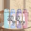 1pz Cavallo Bianco Ritratto Luminoso 750ml Plastica Colorata Borraccia Sportiva Tappo a Flip Anti-perdita Adatta per Sport Ufficio Uso Domestico
