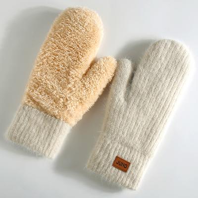 New Knitted Gloves Winter Plus Fleece Thickened Double Layer Rabbit Fur Heat Gloves Riding Finger Battle Gloves