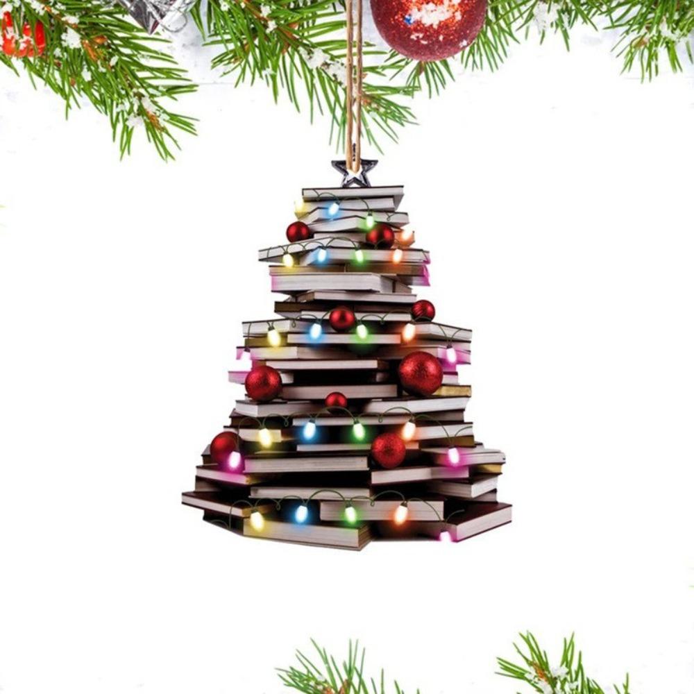 3D Bookshelf Bookshelf Christmas Hanging Books Stacked Christmas Pendant  For Home