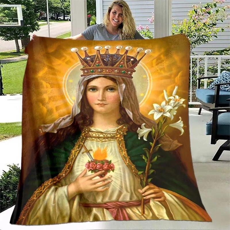 Jesus Jungfrau Maria Prayer Blanket- Lightweight Flannel Throw for Sofa ,Digital Printed Blanket with Soft & Worm Flannel Fabric
