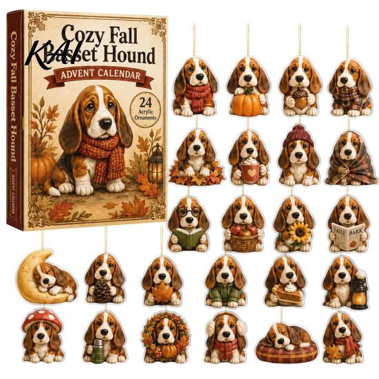 Autumn Theme Dog Decor 2026 Advent Calendar, 24-Days Christmas Countdown Calendar with 24 Festive Puppy Lover Box Ornament, 2D Acrylic Cartoon