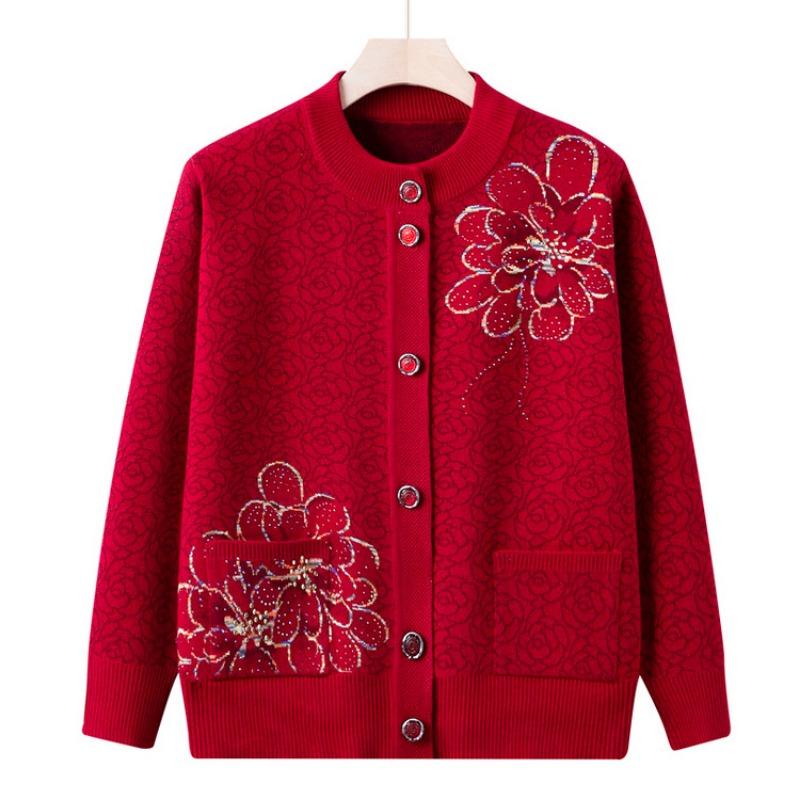 New Grandma Sweater Cardigan Year Old 0 Middle-aged Elderly Mother Spring and Autumn Knitted Sweater Jacket Elderly Clothes