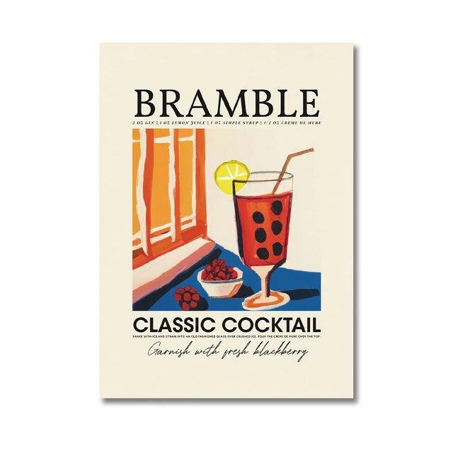 Suc de fructe de desene animate Mojito Caipirinha Bramble Postere și imprimare Aperol Drink Canvas Painting Club Bar Restaurant Home Decor Wall Decor No Frame