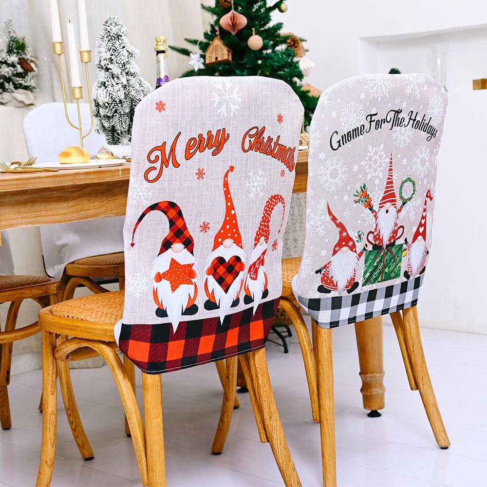 Old Forest Whimsical Man Theme Christmas Chair Cover In Stylish Checkered Patterns For Holiday Festivities