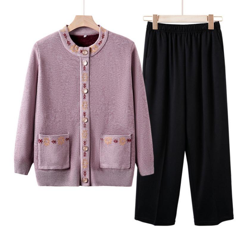 Grandma autumn knitted sweater jacket women middle-aged and elderly mother autumn and winter new cardigan sweater set elderly clothes