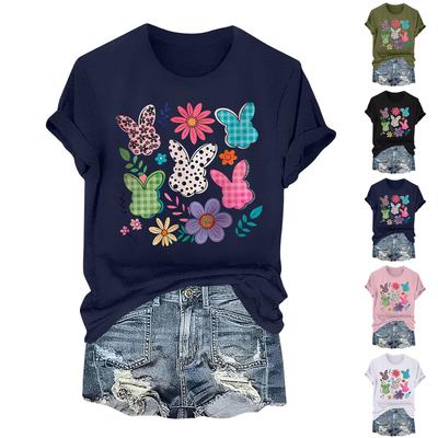 Women's Easter Bunny Print Short Sleeve T-Shirt Top