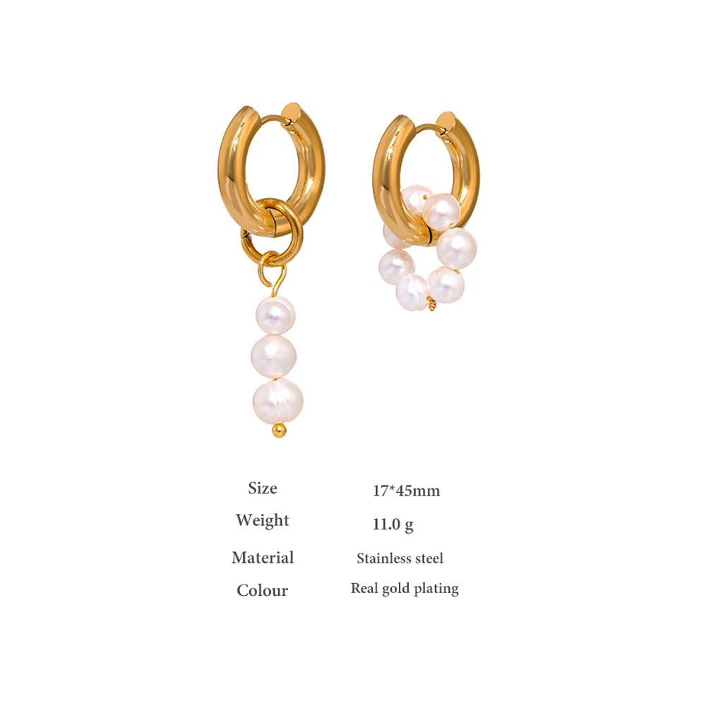 Yhpup Natural Pearl Asymmetry Dangle Earrings Stainless Steel Golden Metal Geometric Accessories Bijoux Femme Fashion Jewelry