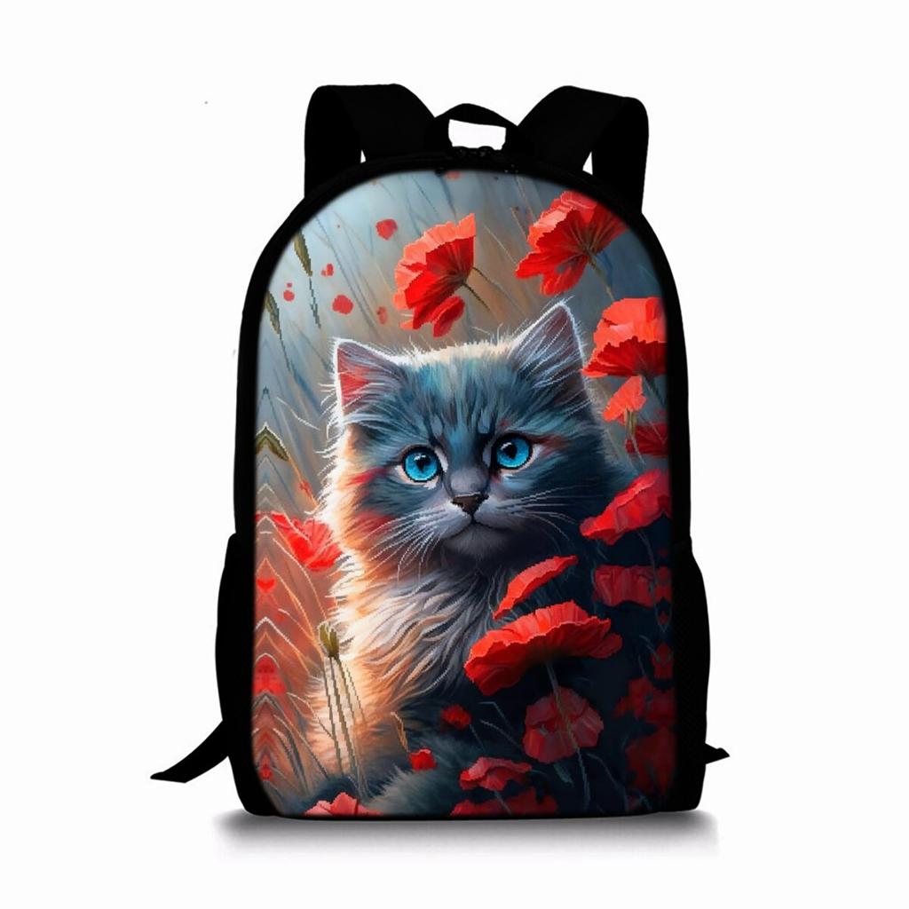 Zaino a strato singolo con stampa di gatti carini per ragazzi e ragazze Migliori regali Borsa scolastica a cartone animato piatto 2D per bambini Borse