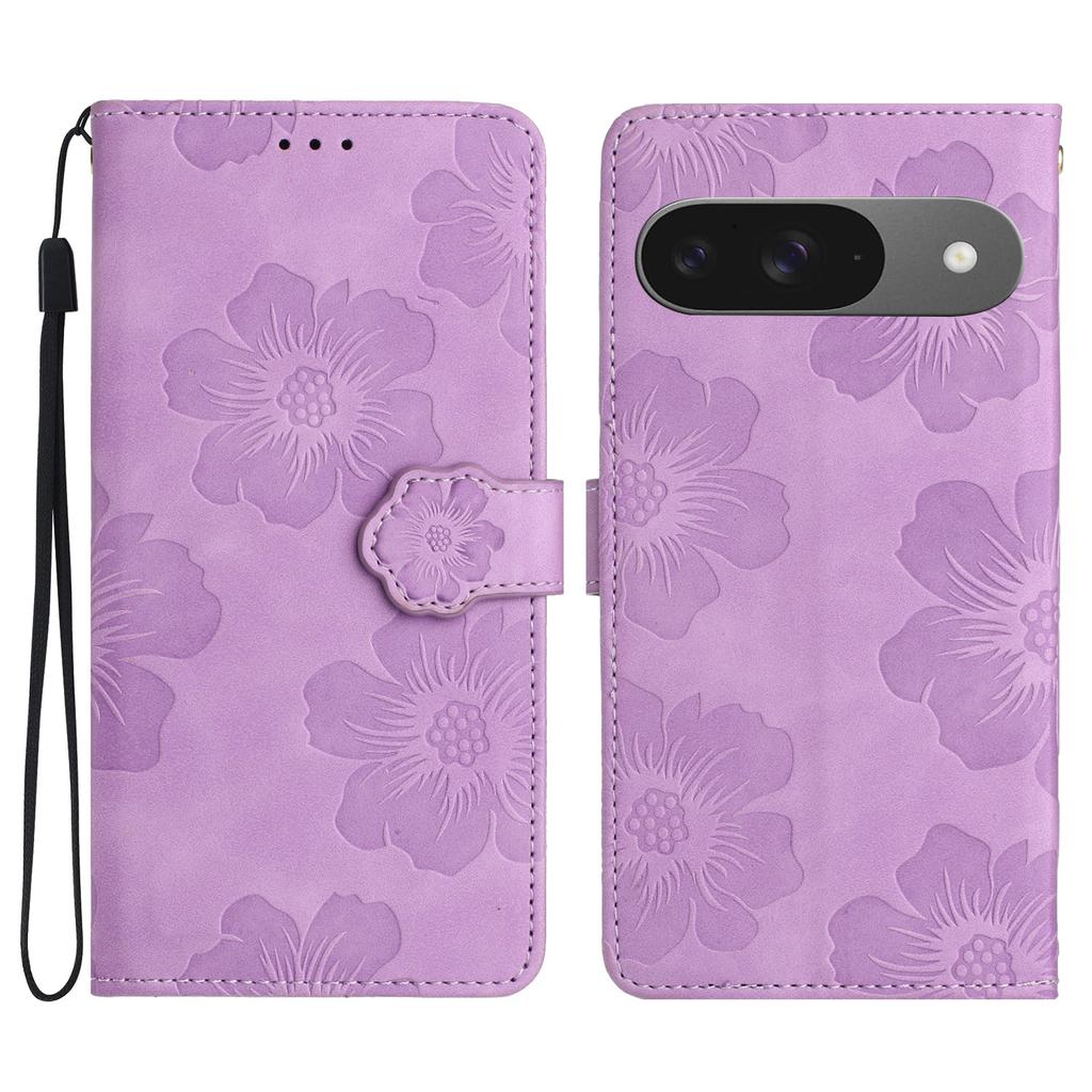 For Google Pixel 9/Pixel 9 Pro Case Flower Design Leather Wallet Phone Cover with Wrist Strap