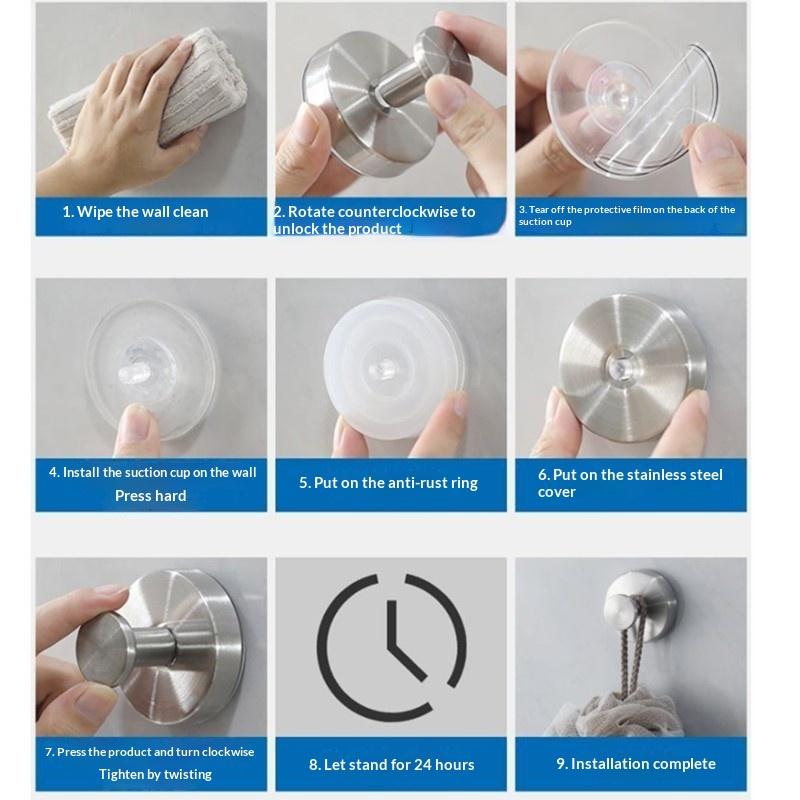 2/4Pcs Reusable Wall Mount Stainless Steel Suction Cup Hooks Waterproof Hangers for Home Office Bathroom