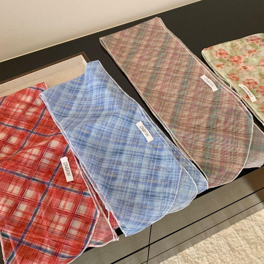 Bow Ties Plaid Pattern Long Silk Scarf Cravat Printed Flower Scarf Wrap Hair Band Long Ribbon Scarves Neckerchief Decoration