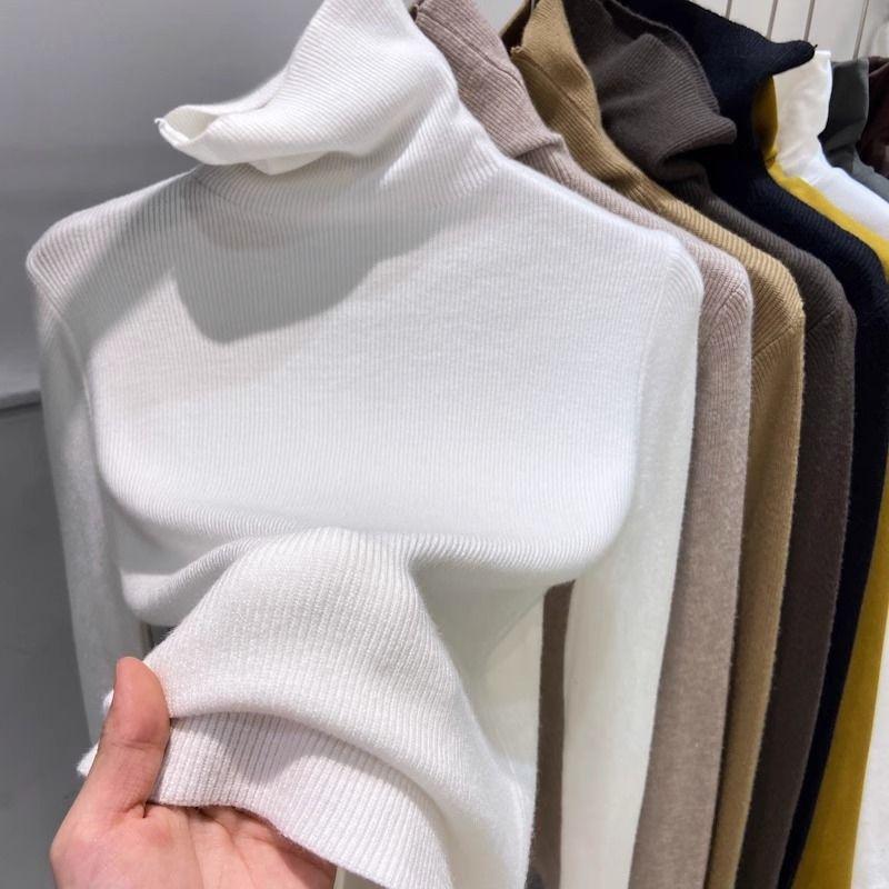 Women's Autumn Winter Slimming Pile-Collar Base Layer - Slim-Fit High-Neck Pullover Knit Sweater for Inner Wear