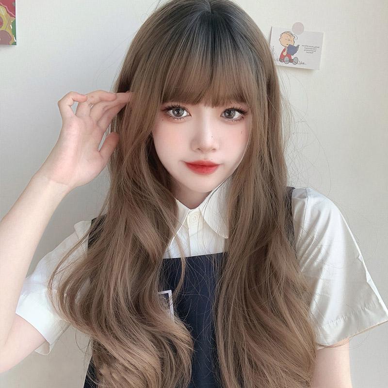 Bybrana Long Dark Brown Women's Wigs With Bangs Water Wave Heat Resistant Synthetic Wigs For Black Women African American Hair