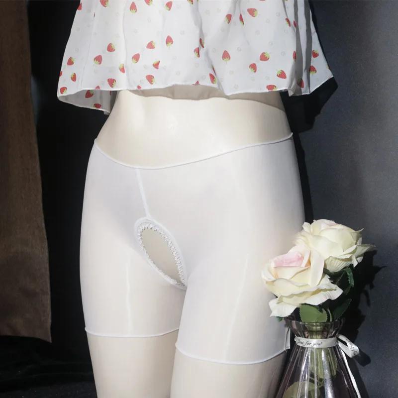 Sexy Open Crotch Men Women Underwears Sissy Boxer Briefs Unisex Underpant Crotchless Knickers Bikini Sheer Glossy Stretch Shorts