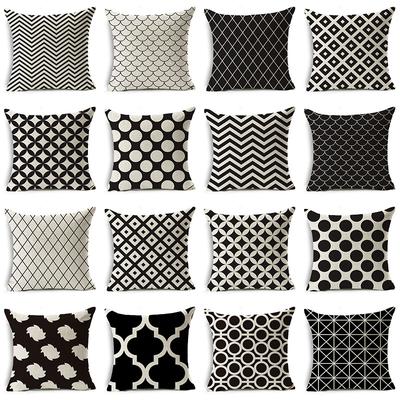 Modern Simple Black and White Geometric Linen Pillow Case Home Sofa Pillow Cushion Cover Soft Decoration