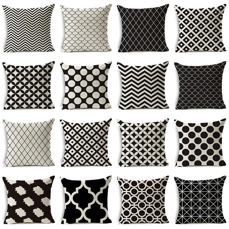 Modern Simple Black and White Geometric Linen Pillow Case Home Sofa Pillow Cushion Cover Soft Decoration