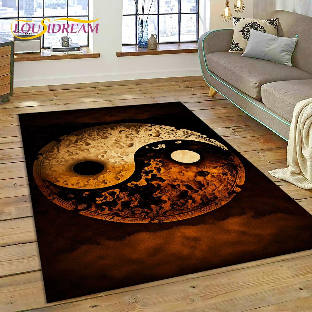 HD Natur Yin Yang 3D Chinesisches Tai Chi Bagua Teppich Teppich für Wohnzimmer Schlafzimmer Dekor, Rutschfeste Dekoration für Sofa Fußmatte Geschenk