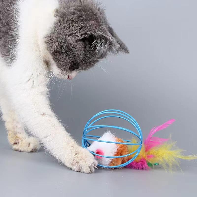 Cage mouse self-sexual cat toy plush simulated color mouse toys tease cat ball toys