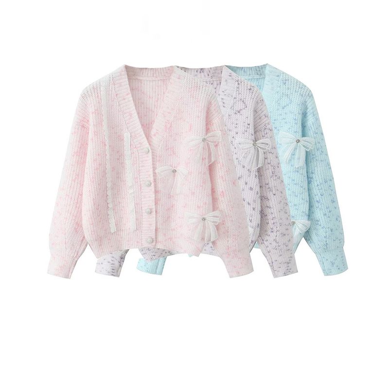 Kaslead New Arrival Women's Clothing Fashion Style Stylish Simple and Versatile Bows Decoration Cardigan Sweater