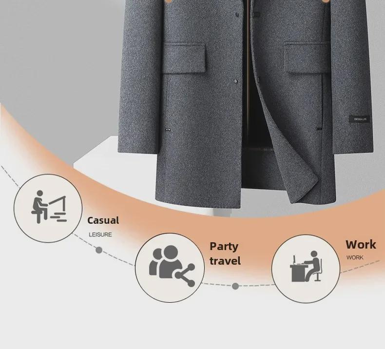 Men's Double-Sided Wool Coat with Rabbit Fur, Down Lining, for Autumn/Winter