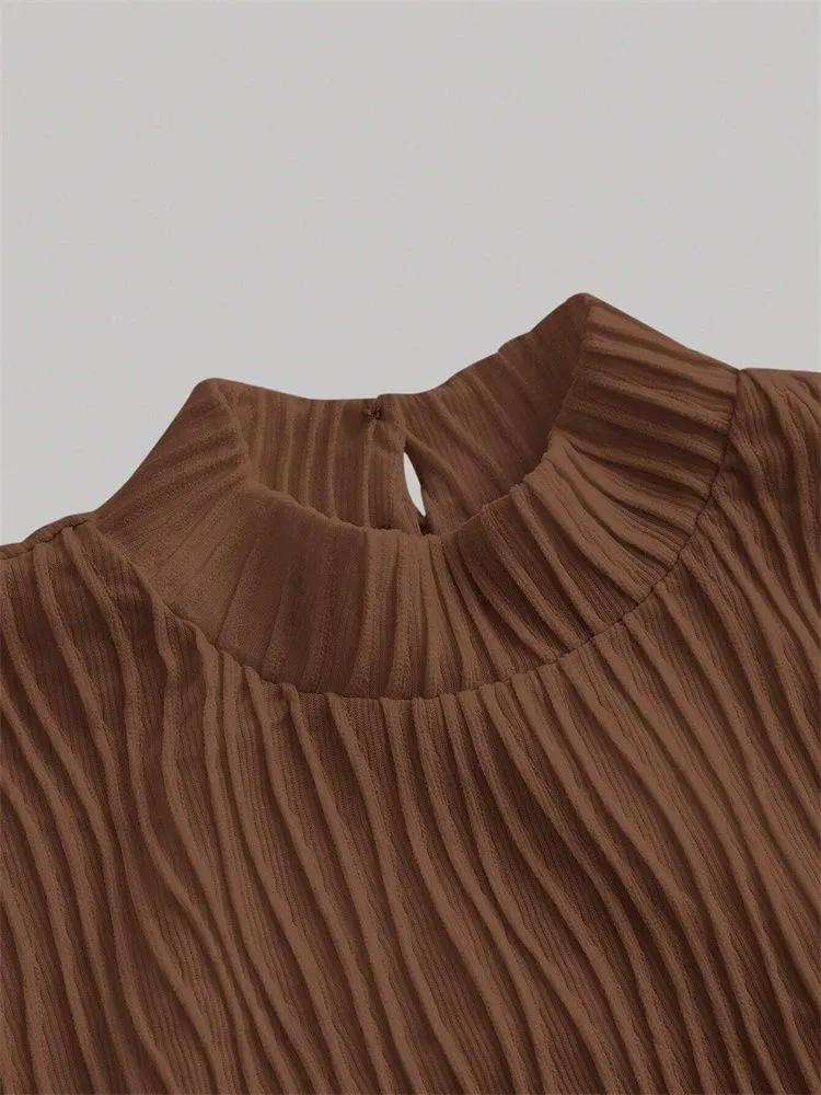 Long Sleeve Crop Top Phumee Textured Mock Neck Solid color A1144