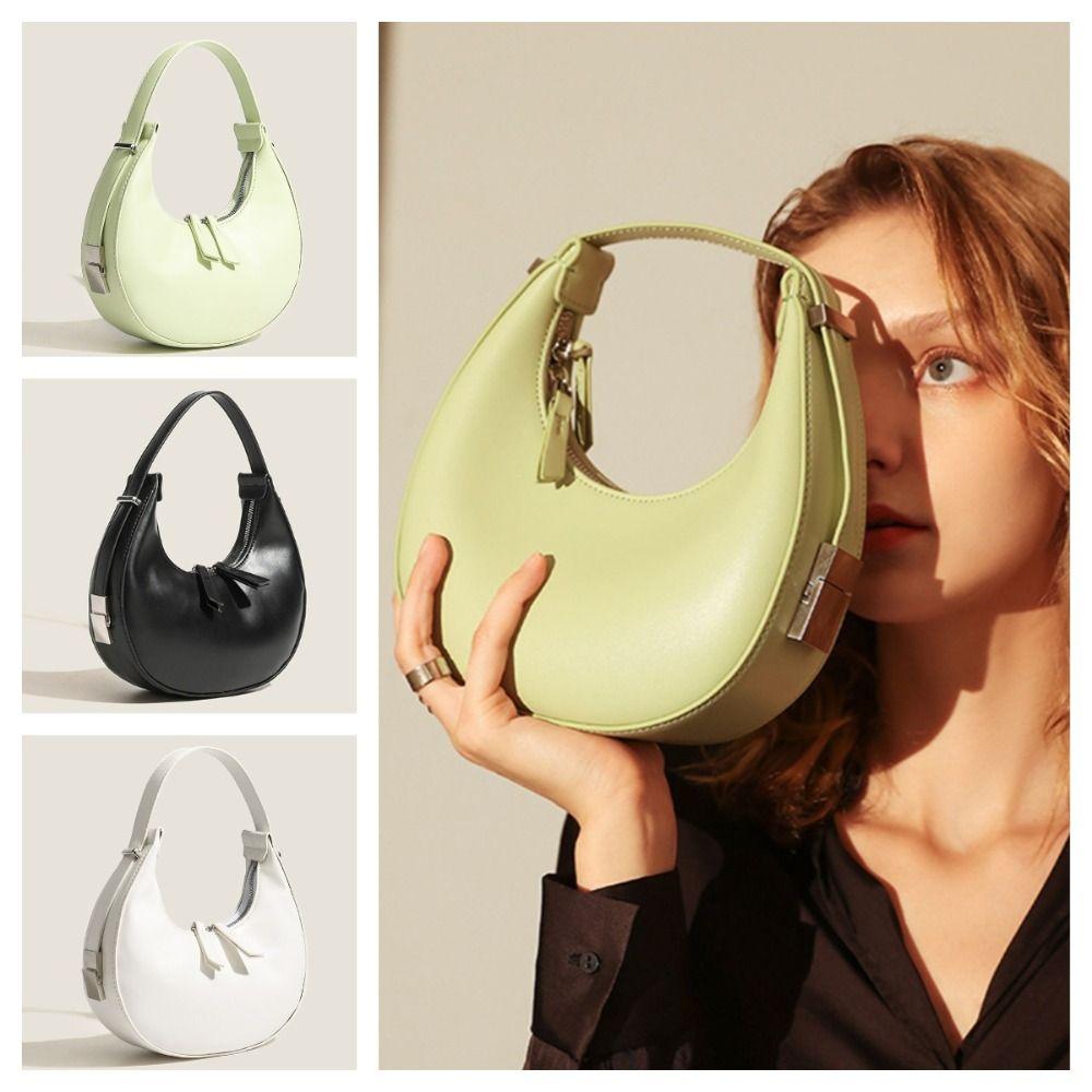 

Minimalist Style Pu Leather Handbag Pu Crescent Bag Fashion Half-moon Underarm Bag Students чорний