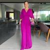 Women's Solid V Neck Batwing Half Sleeve Pleated Maxi Dress High Waist Formal Evening Gown XS-3XL