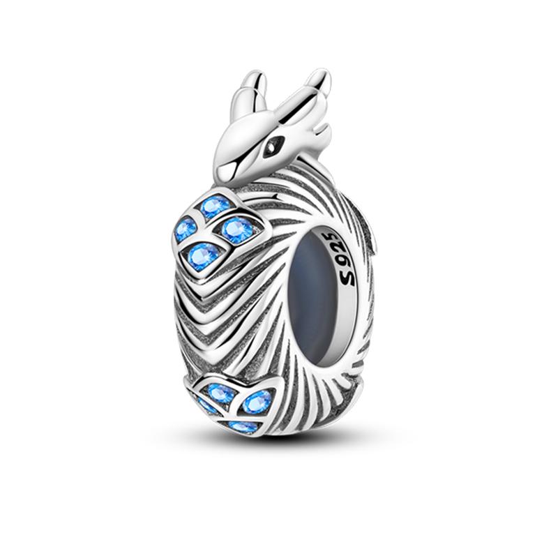 100% 925 Silver Rainbow Zircon Colorful Butterfly Dragon Shaped Silicone Stopper Charms Beads Fit DIY Bracelets Jewelry