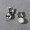 Personalized Simple Copper-Plated Platinum Inlaid White Fritillary Pendant Square Ear Buckle Earrings Fashion Temperament Earrings Women