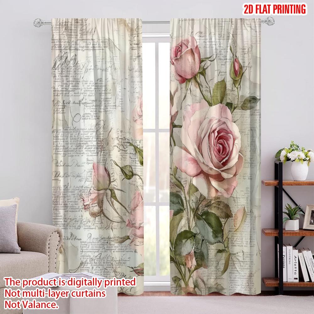 

2pcs,2D plane printing Print Curtains Vintage Roses Versatile Polyester Fabric (without rod) Decorations For Home Ldeal for 52.50 × 116.00 cm 2 pcs