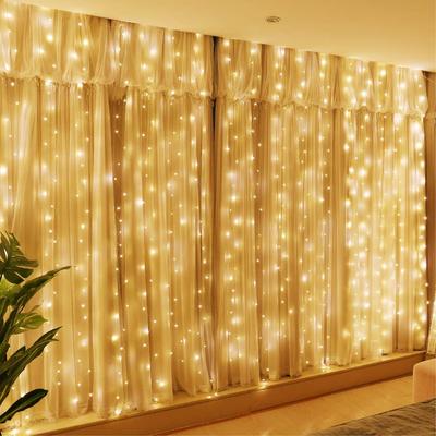 1pc 300 LED Curtain Lights, 10Ft X 10Ft Copper Wire Light Strings, USB Powered Hanging Window Fairy Lights, 8 Lighting Modes With Remote Control