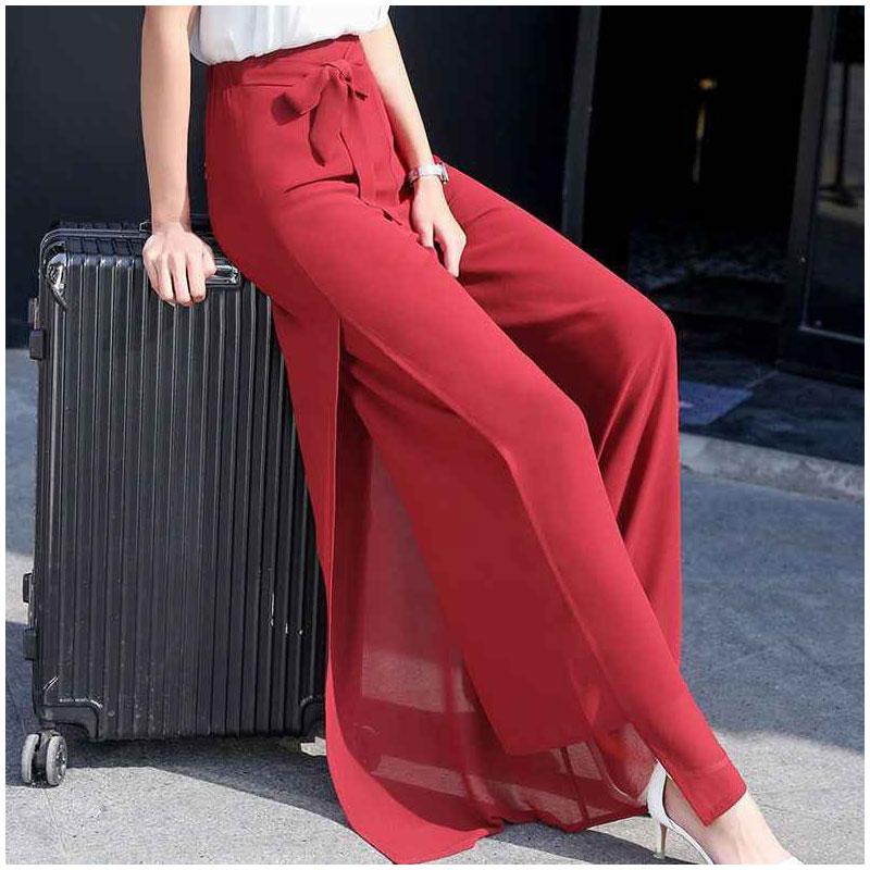 Elegant Fashion Harajuku Slim Fit Female Clothes Loose Casual All Match Chiffon Wide Leg Pants High Waist Split Skirt Pants