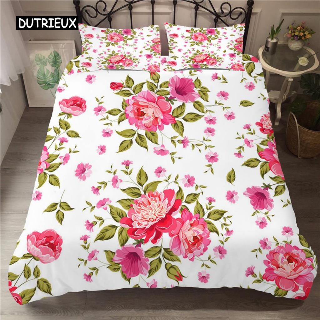 Flower Duvet Cover Set White Butterfly Flower Pattern Fantasy Purple Background Bedding Set Flower Theme King Size Quilt Cover
