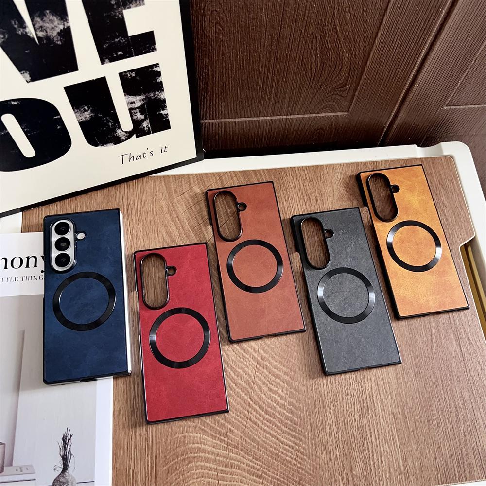 Magnetic for Magsafe Wireless Charge Leather Phone Case for Samsung Galaxy Z Fold 7 6 5 4 3 5G ZFold 7 Protective Bumper Cover