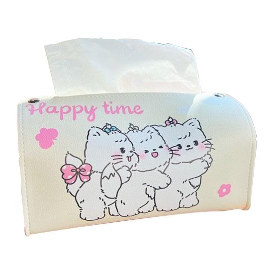 

Коробка для салфеток Износостойкая, с кнопками, удобная, из искусственной кожи, с рисунком мультяшного кота, коробка-диспенсер для салфеток в машину, бытовая техника Cat белый