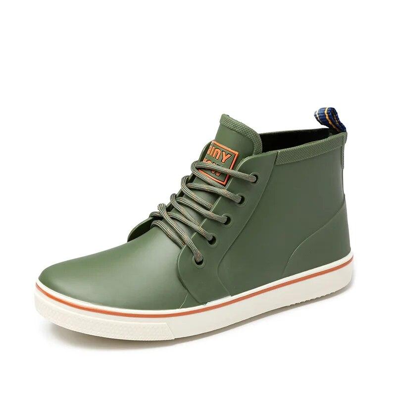 New Lovers Lace-up Rain Boots Men Outdoor Non-slip Waterproof Work Water Boots Fashion Couple's Ankle Platform Rainboots