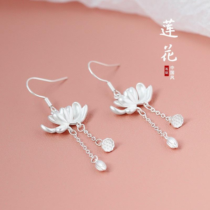 Ancient Lotus Earrings Pendant Chinese Earrings for Women Girlfriend Gift