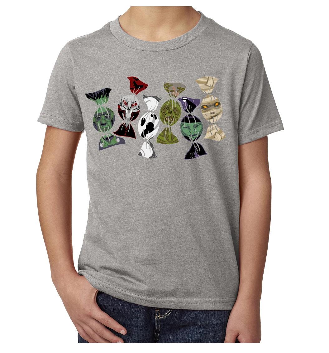 Candy Monster Line Kid s T-Shirts, Funny Graphic Tees, Halloween Kid s T-Shirts XL