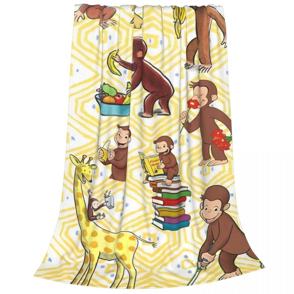 Curious George Cartoon Monkey Coral Fleece Plush Throw Blankets Blanket for Home Bedroom Lightweight Bedding Throws